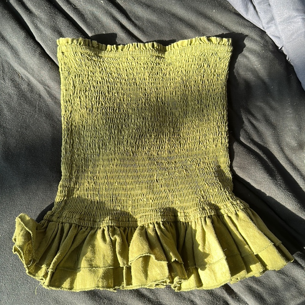 Karlie, olive green strapless top, size medium